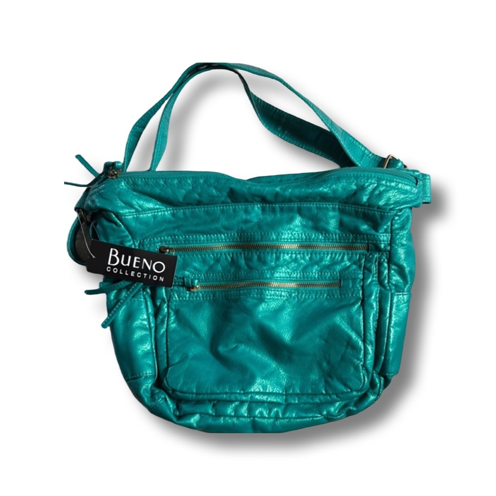 BUENO Sea green/blue Leather Bag NWT - Picture 2 of 12